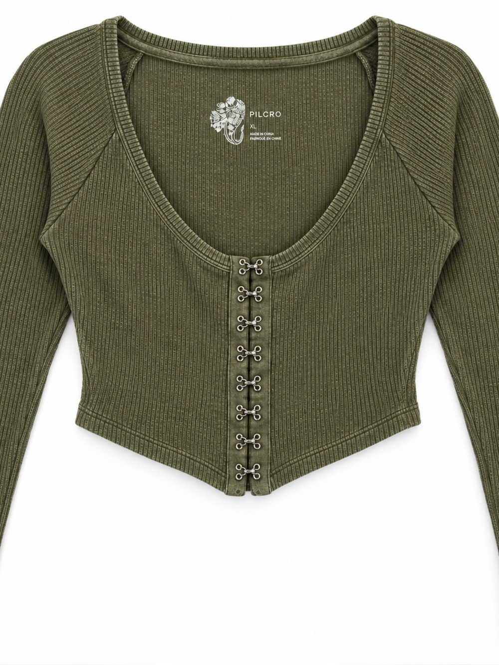 Anthropologie Pilcro Cropped Cardigan Womens XS Moss Green NWT Hook Front Ribbed - Picture 4 of 11
